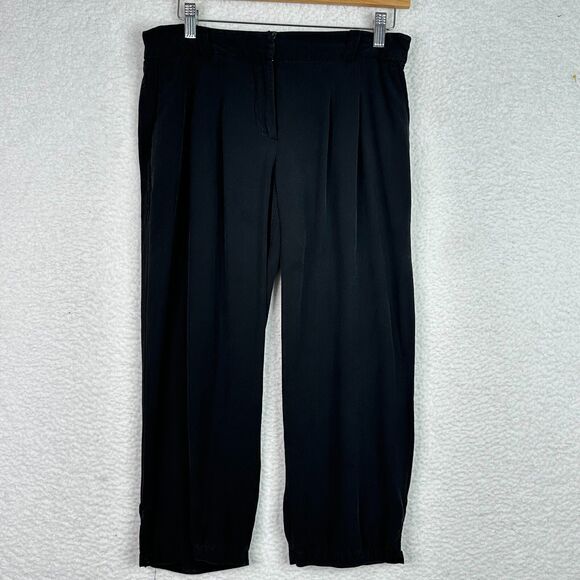Eileen Fisher Silk Pants‎ Sz S Black Cropped Ankle Button Trousers Quiet Luxury - Picture 11 of 11